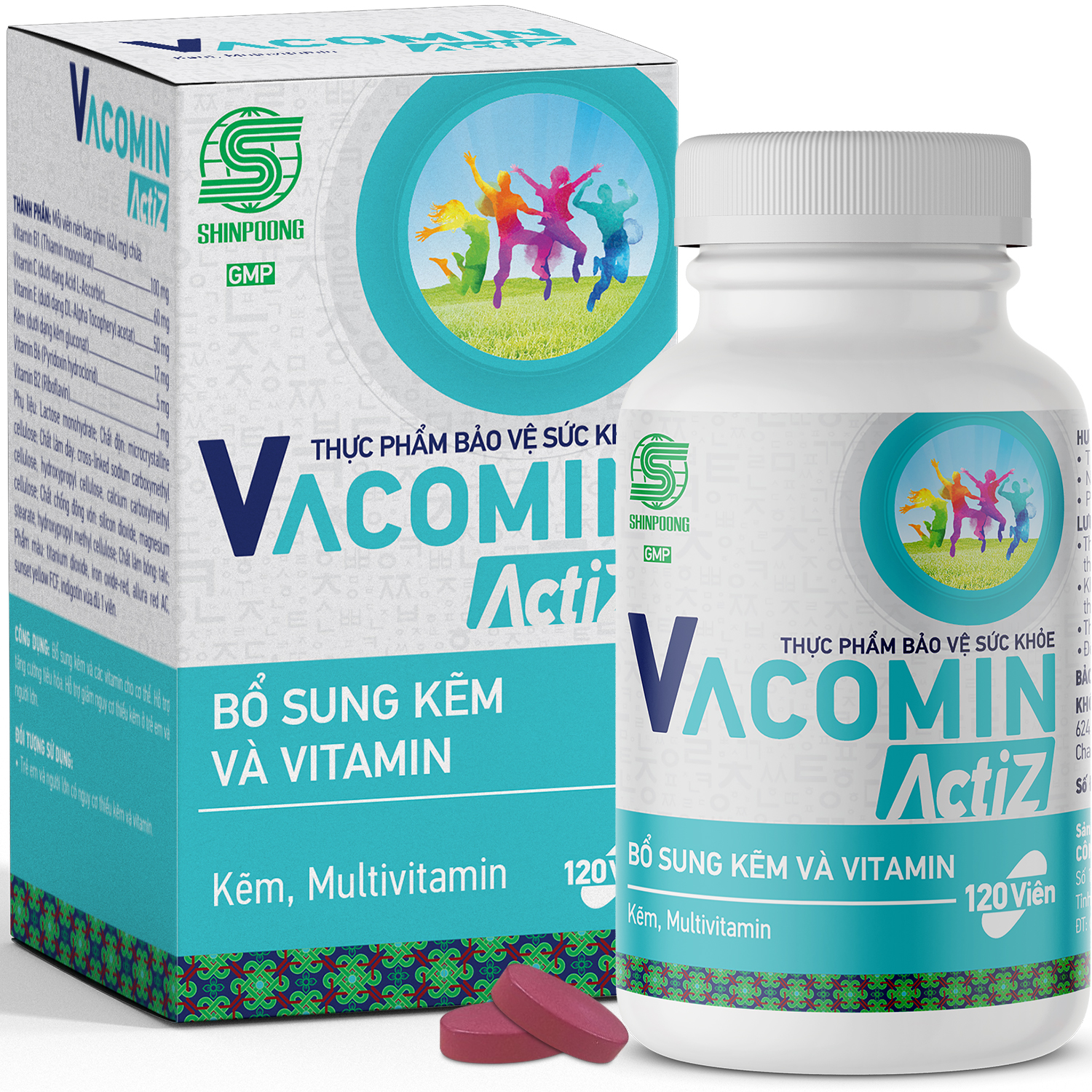 Thực Phẩm Bảo Vệ Sức Khỏe bổ sung vitamin tổng hợp, vitamin nhóm B, E, C và Kẽm hữu cơ Shinpoong Vacomin ActiZ - Hộp 120 viên