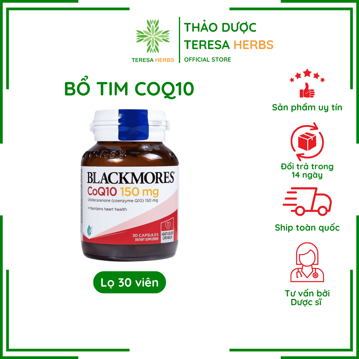 Viên Uống Hỗ Trợ Tim Mạch – Blackmores CoQ10 – Hộp 30v 150mg