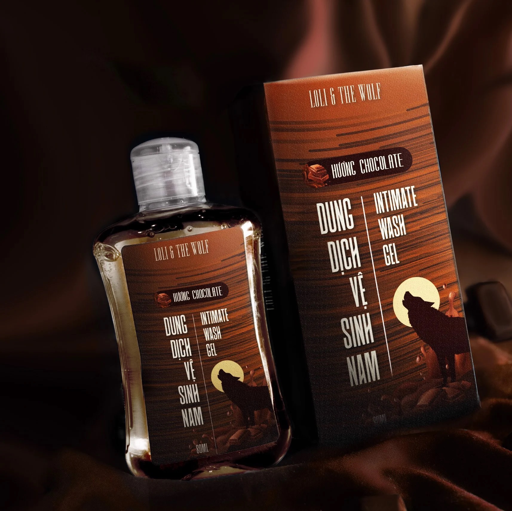 Dung dịch vệ sinh nam hương Chocolate lành tính, dịu nhẹ chai 80ml nhỏ gọn - LOLI &amp; THE WOLF, Tặng Kèm Mút Rửa Mặt