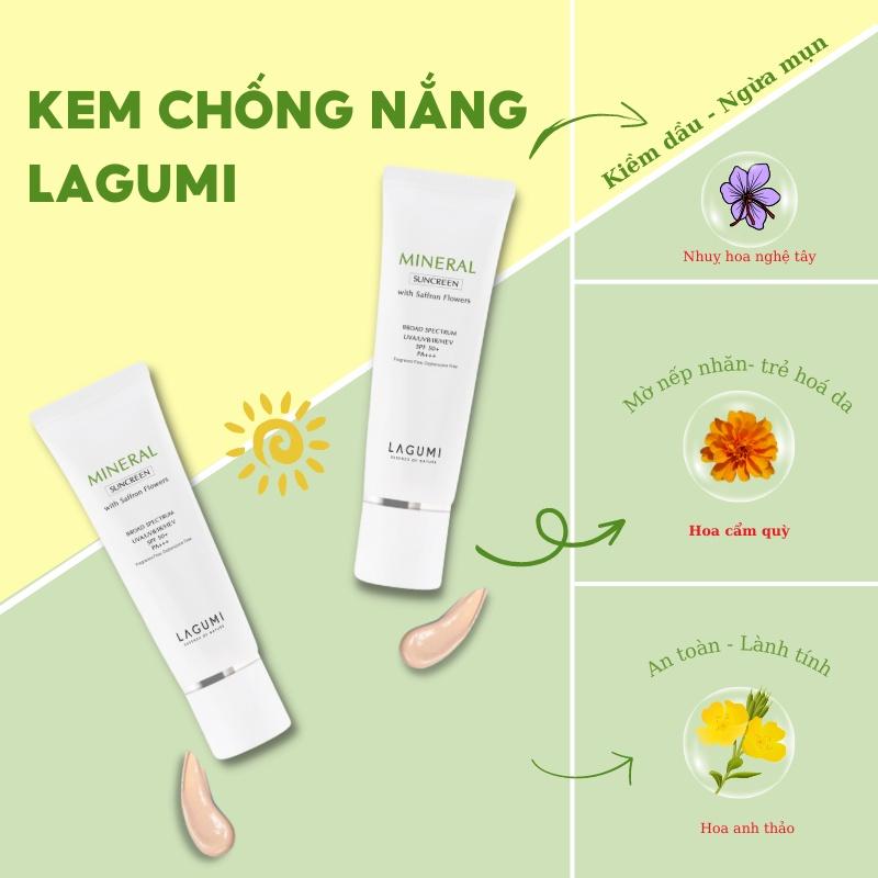 Bộ đôi tẩy trang 120ml và kem chống nắng nâng tone LAGUMI 50g chiết xuất nhuỵ hoa nghệ tây an toàn cho cả mẹ bầu