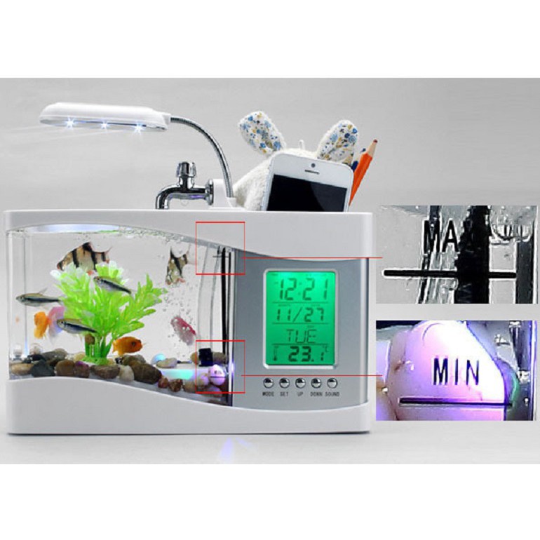Bể cá cảnh mini để bàn,văn phòng - Hồ cá phong thủy mini trang trí bàn làm việc có đèn led
