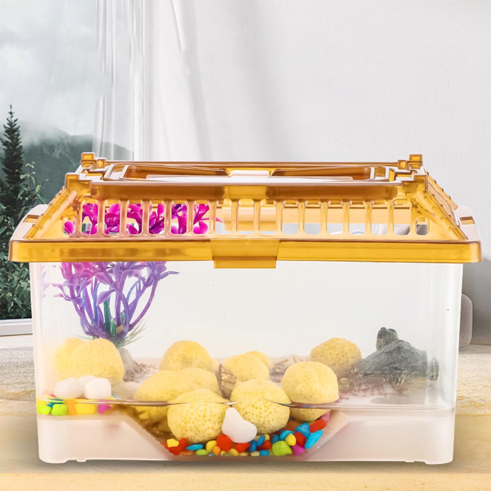 Small Turtle Tank with Handle and Cover with Platform Reptile Habitat Container Turtle Breeding Box Pet Feeding Box for Crayfish Lizards