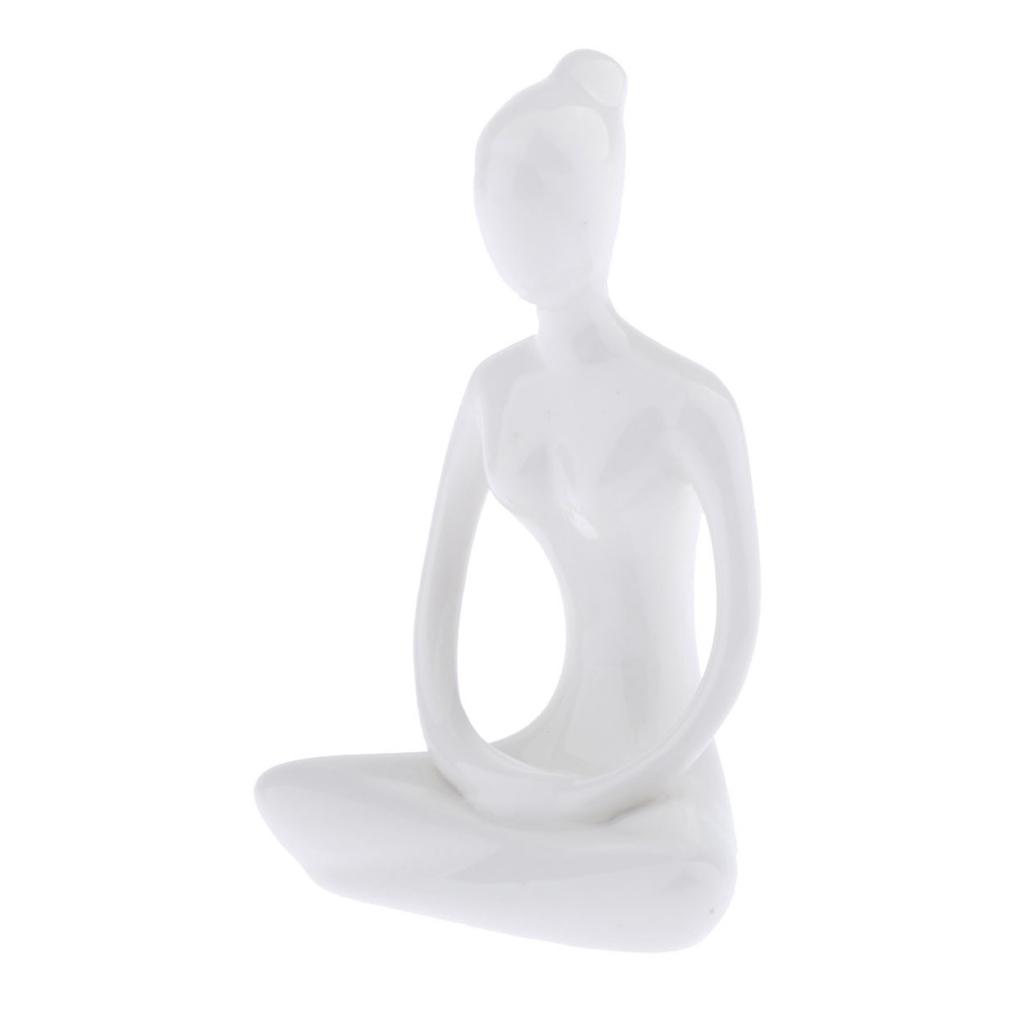 2X Ceramic Yoga Figure Ornament Statue Sculpture Garden Desk 03