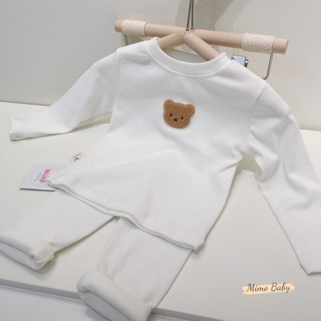 Bộ đồ dài tay chất thun tăm đính gấu thêu dễ thương cho bé trai, bé gái QA51 Mimo Baby