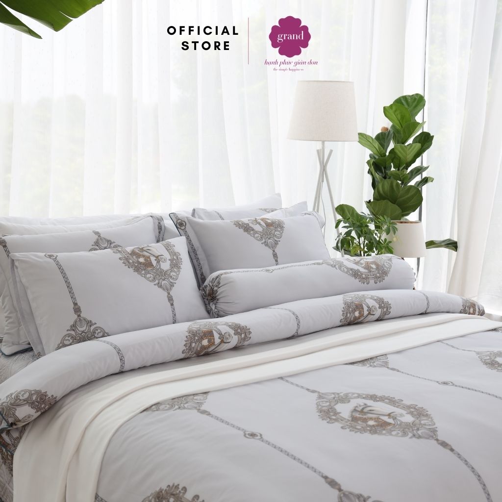 Vỏ gối ôm lụa Sateen, tơ thiên nhiên Hàn Quốc by GRAND ( kích thước 33x100) hoạ tiết hoa văn hoàng gia, sang trọng