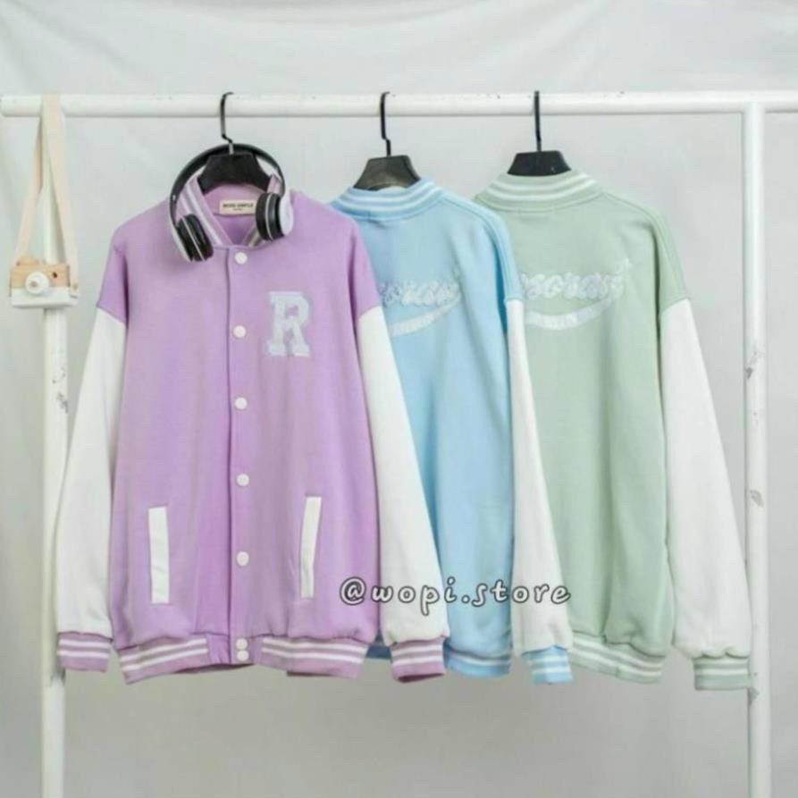 Áo khoác nỉ ngoại kiểu bomber nam nữ in chữ R được may từ chất nỉ ngoại mềm mịn,thoáng mát freesize từkg