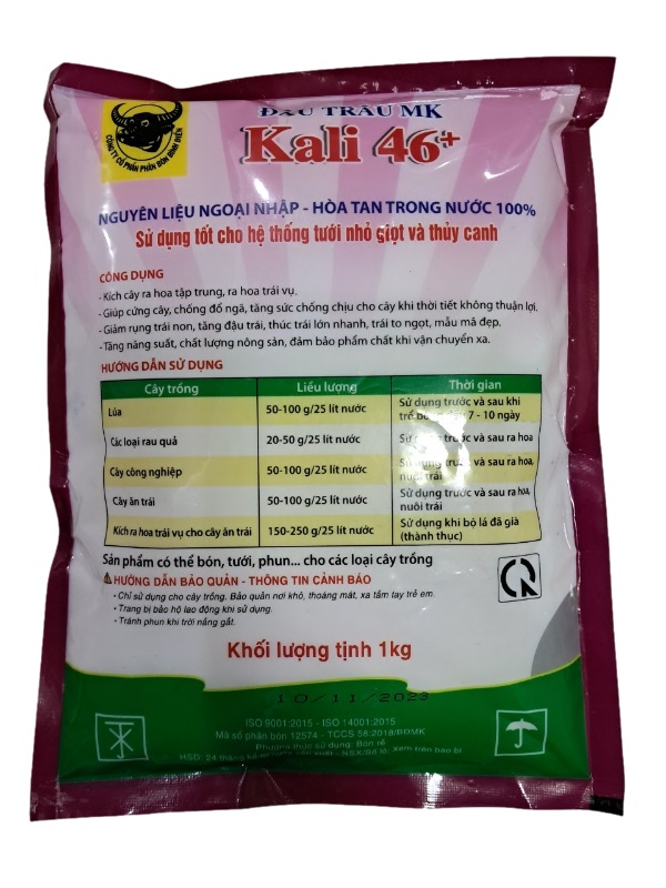 Phân bón đầu trâu Kali trắng 46+ giúp ra hoa tập trung - Tăng đậu trái- Quả to đẹp