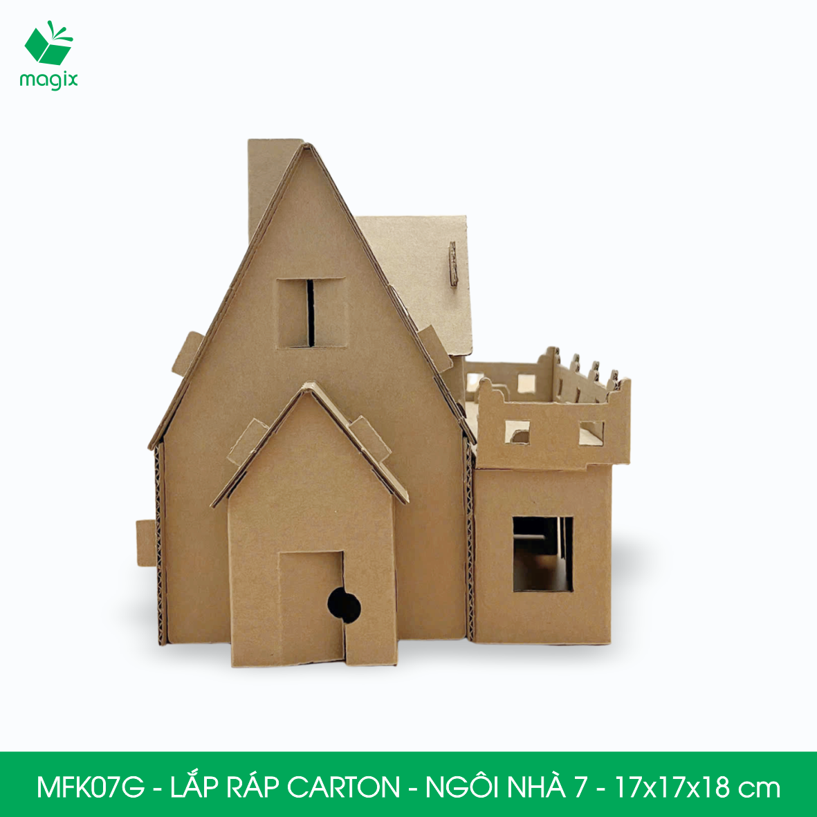 MFK07G - 17x17x18 cm - Mô hình ngôi nhà lắp ráp từ bìa carton cao cấp, nhà giấy carton mini sáng tạo