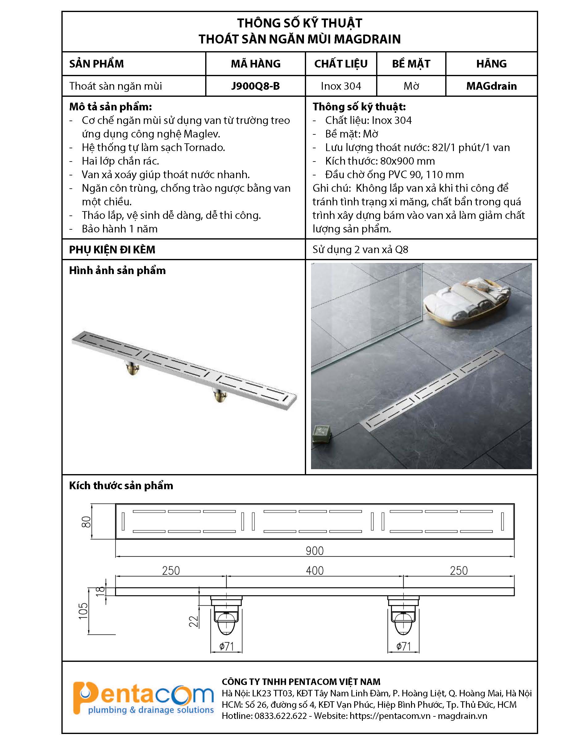 THOÁT SÀN NGĂN MÙI MAGDRAIN J900Q8-B