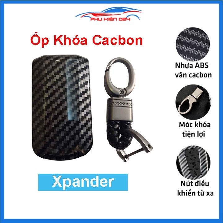 Ốp vỏ bọc chìa khóa xe Xpander sợi nhựa cacbon kèm móc treo Inox