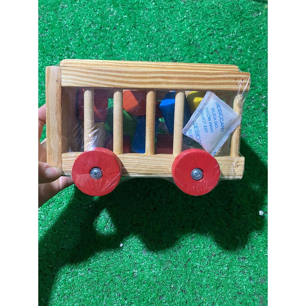 Bộ đồ chơi xe cũi thả hình khối cơ bản bằng gỗ phát triển trí tuệ cho bé