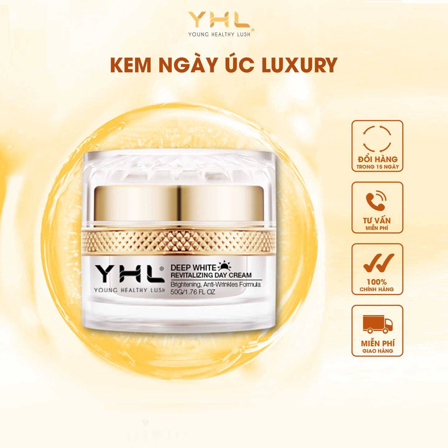 Kem Dưỡng Trắng Da Ban Ngày Và Ban Đêm Úc Luxury YHL Dưỡng Trắng Và Săn Chắc Da 50g