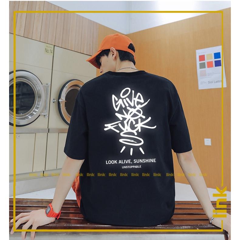 Áo tay lỡ phản quang GIVE NO F ngầu dáng rộng unisex