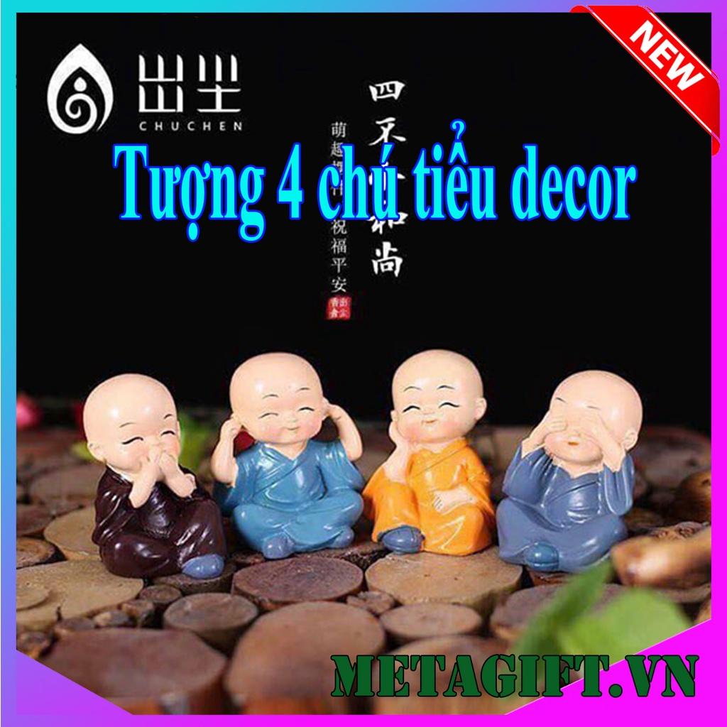 Bộ 4 tượng chú tiểu bốn hòa thượng tứ không mini để bàn làm việc đẹp bằng sứ an lạc