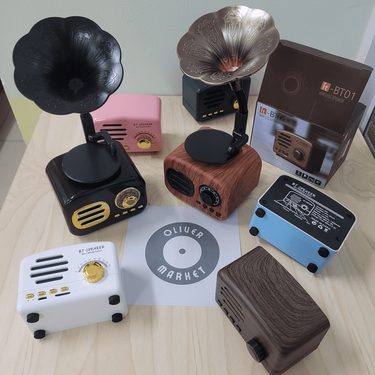 Loa Bluetooth Mini OLIVER BT01 Loa Vân Gỗ Cổ Điển Đồ Decor Bàn Học Trang Trí Phòng Ngủ Loa Laptop Retro Vintage Làm Quà Tặng