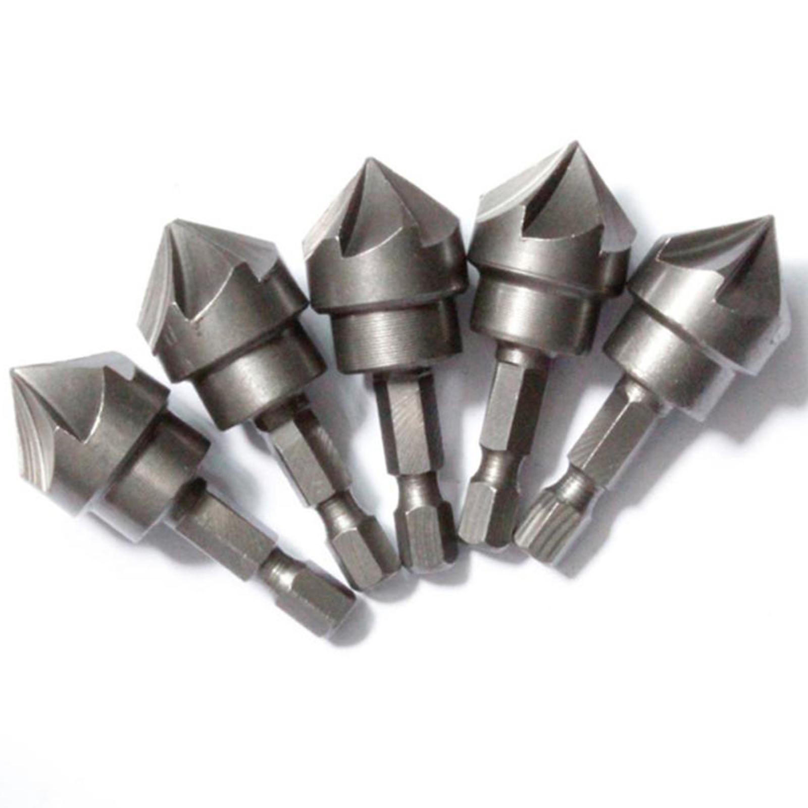 3x 5 Flute Countersink Drill Hexagonal Cutting Metal Tools for Woodworking