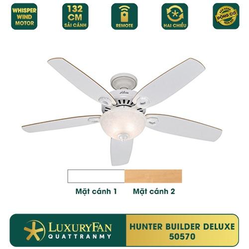 Quạt trần đèn trang trí HUNTER BUILDER DELUXE - Cánh gỗ cao cấp, tích hợp điều khiển từ xa, Hàng chính hãng