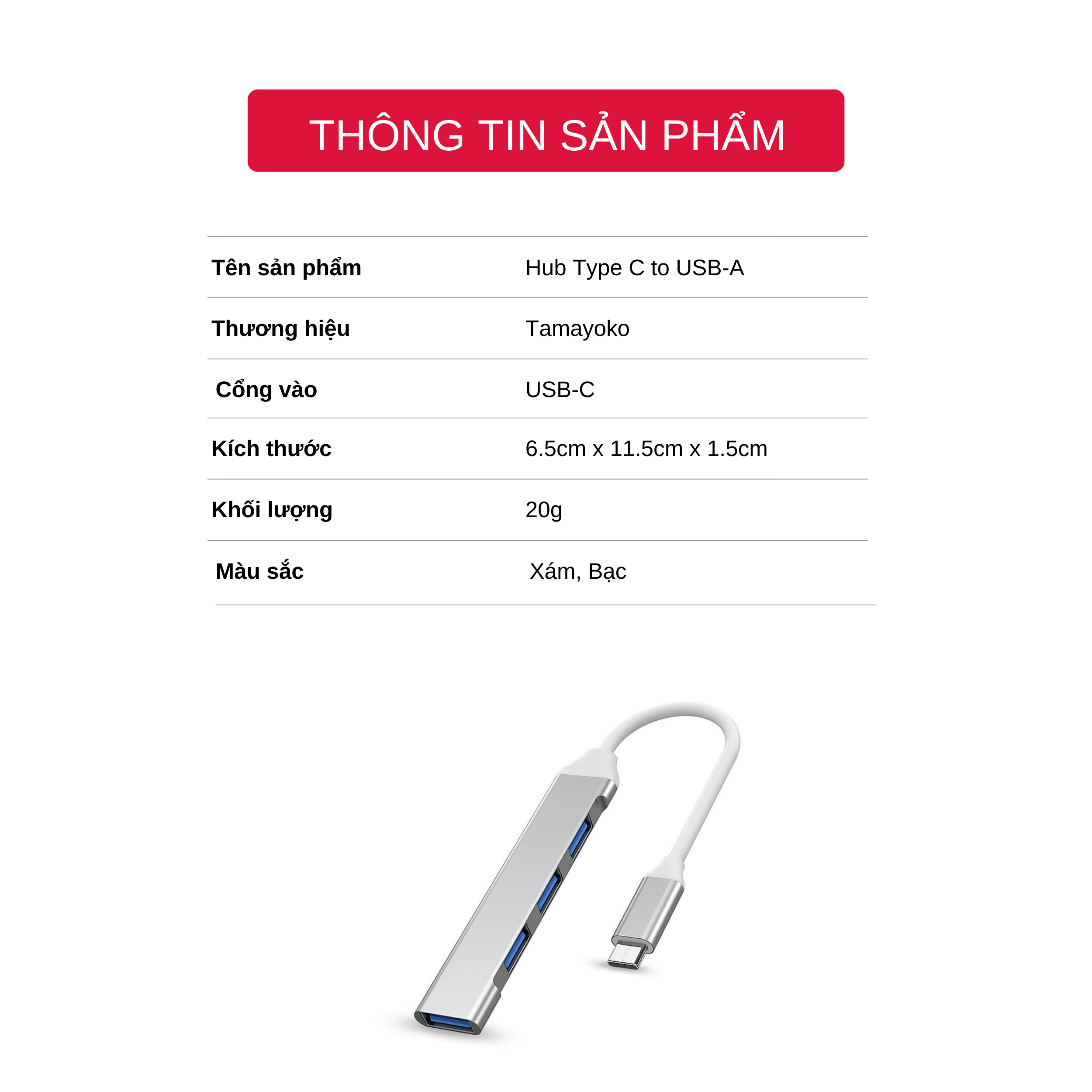 Hub Type C - Hub USB 3.0  Tốc Độ Cao Chia 4 Cổng USB 3.0 Dành Cho Laptop Điện Thoại - Hàng Chính Hãng Tamayoko