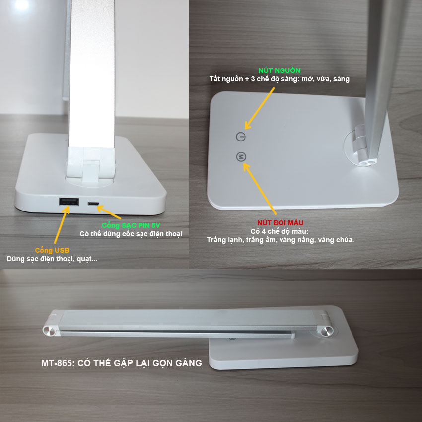 Đèn Bàn Học Đọc Sách, Làm Việc Đèn LED Chống Cận, Đèn Ngủ, Cảm Ứng Nhôm Cao Cấp eLights Độ Sáng 700Lumen, 3 Cấp Độ Sáng, 5 Chế Độ Màu, Có Cổng Sạc USB Cho Điện Thoại