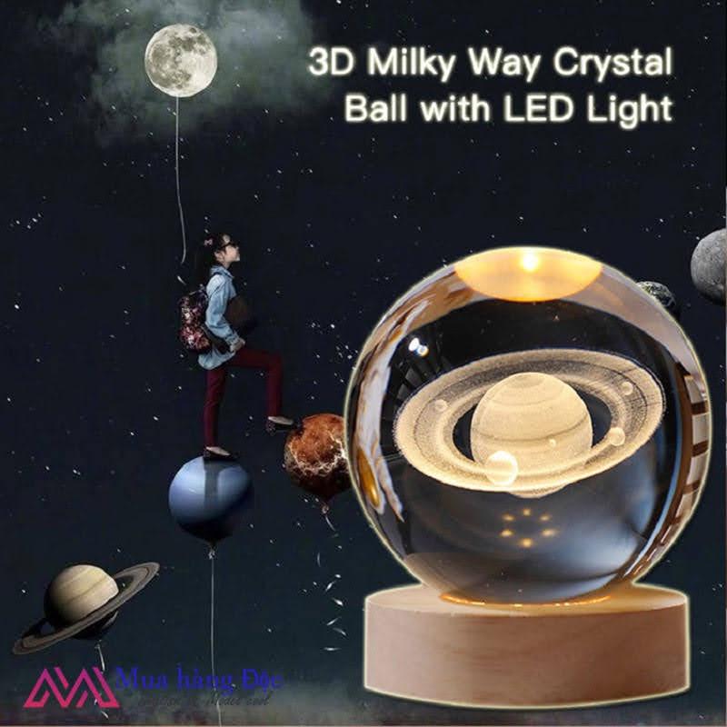 Bộ Quà Tặng Quả Cầu Pha Lê 3D larser LED Xe Thám Hiểm Mặt Trăng 6cm