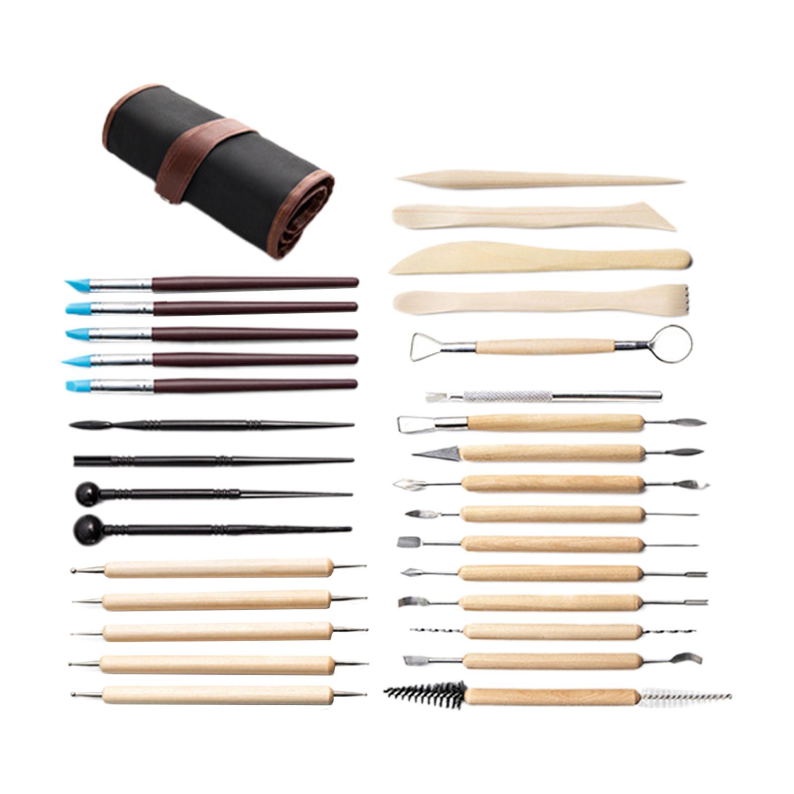 Hình ảnh 30 Pieces Polymer Clay Tools Pottery Modeling Smoothing for Beginners with Carrying Case DIY Ceramic Clay Carving Tool Set Clay Tools
