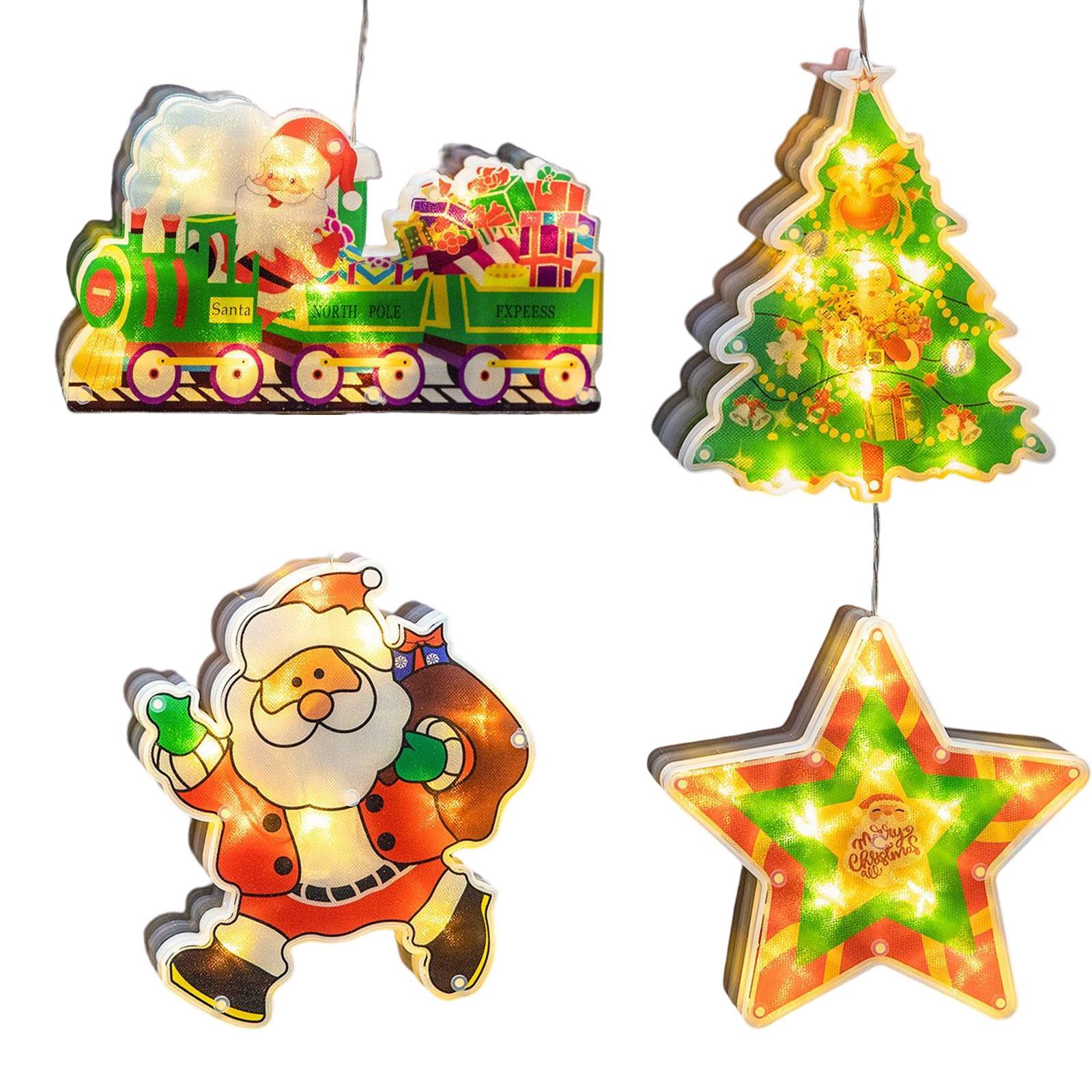 4Pcs Christmas Window Silhouette Lights Decorations Suction Cup LED Fairy Lamp Christmas Decoration for Door Window Holiday Home Decor