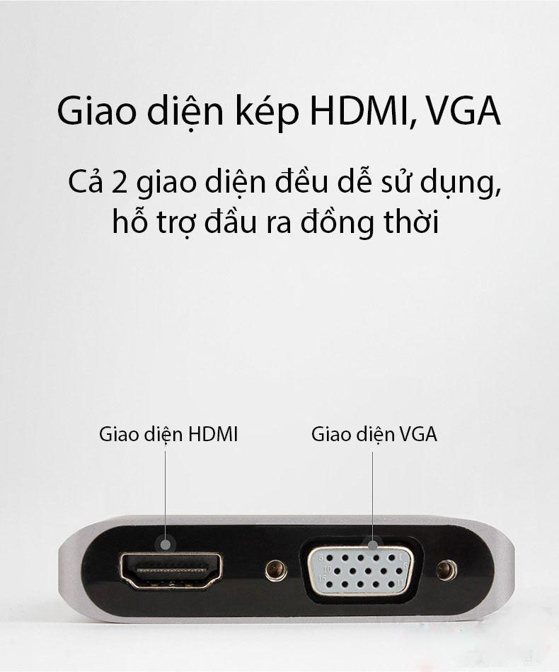 Cáp chuyển đổi Hagibis 4in1 USB-C to 4K HDMI/VGA/USB 3.0/PD cho Macbook, Laptop, Tablet, Điện thoại - Hàng nhập khẩu