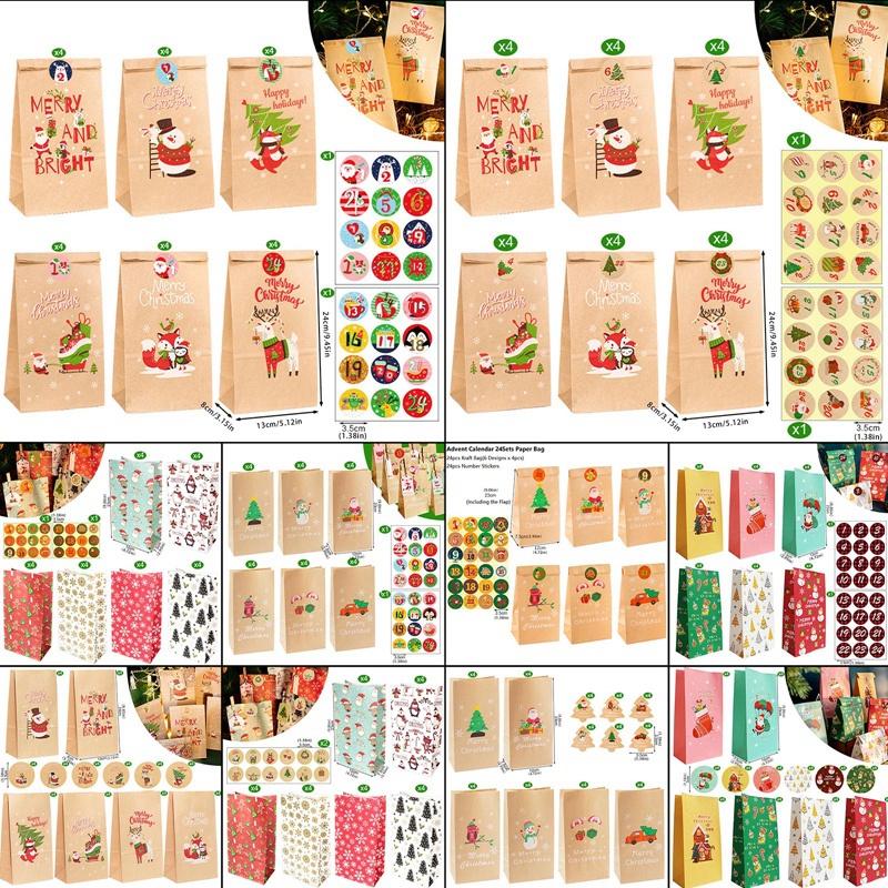 Set 24 Túi Giấy Đựng Bánh Kẹo Họa Tiết Giáng Sinh Dễ Thương