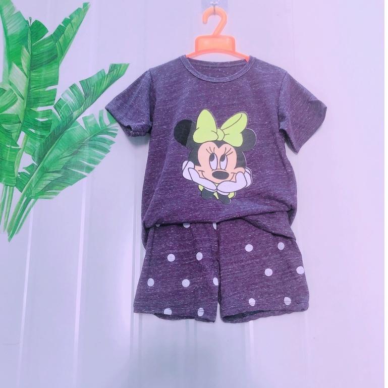 (15-30kg) Bộ cộc tay bé gái in hình chuột mickey,gấu bear, thun cotton hàng chính phẩm Cizi.shop