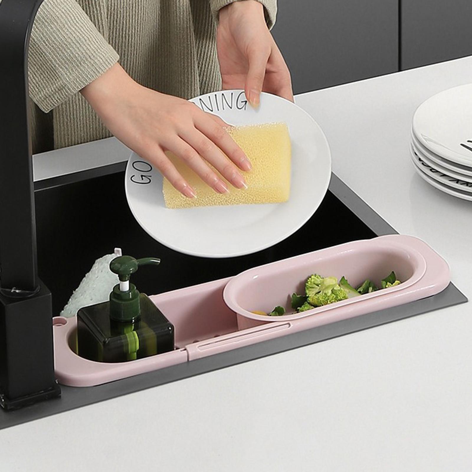 2x Kitchen Telescopic Sink Rack Soap Sponge Holder Storage Drain Basket