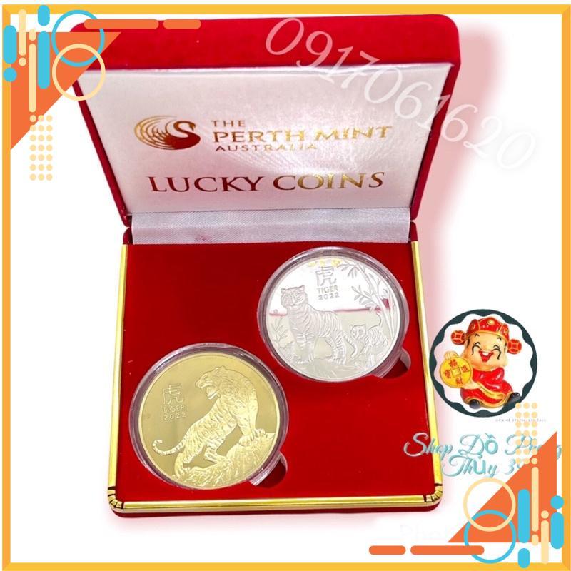 Cặp Xu Lưu Niệm Hình Con Hổ - Cọp Kèm Hộp Nhung Sang Trọng Thích Hợp làm Quà Tặng Quà Biếu Trong Tết 2022 Nhâm Dần