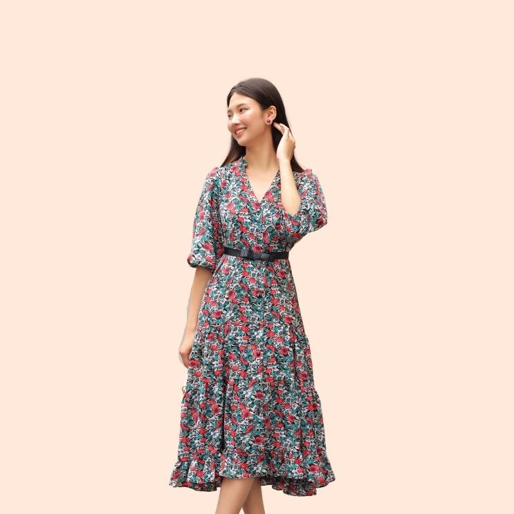 Đầm dáng suông, hạ eo, bèo 3 tầng, cổ tàu, chất liệu cotton linen nhẹ mát, may 1 lớp, đi chơi/đi làm CLARA MARE DRE4024