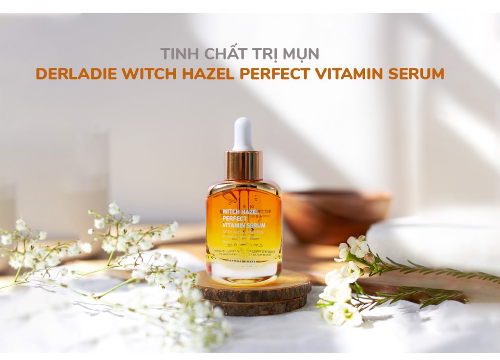 Tinh Chất Ngăn Ngừa Và Giảm Mụn Chiết Xuất Cây Phỉ Derladie Witch Hazel Perfect Vitamin Serum 35ml tặng kèm bông tẩy trang hữu cơ CEIBA 80 miếng