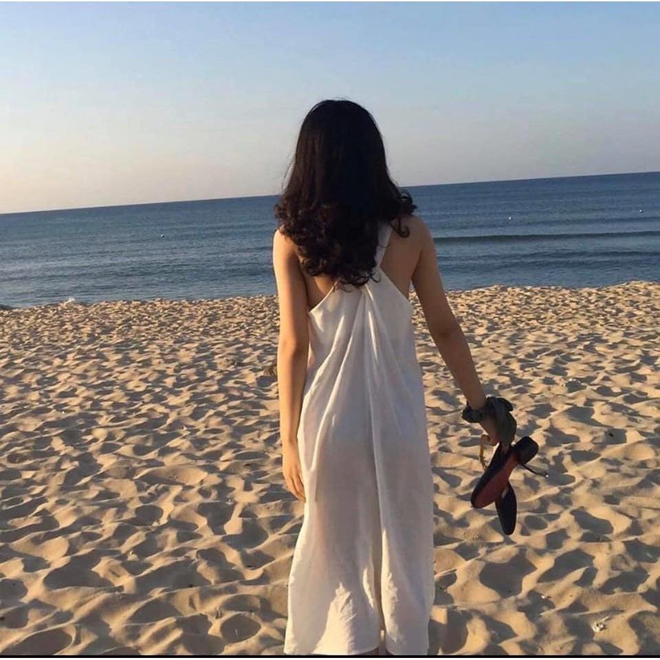 Đầm maxi 2 dây bản to - Dáng suông rộng đan chéo lưng chất đũi lụa nhẹ mềm mát - CM Fashion