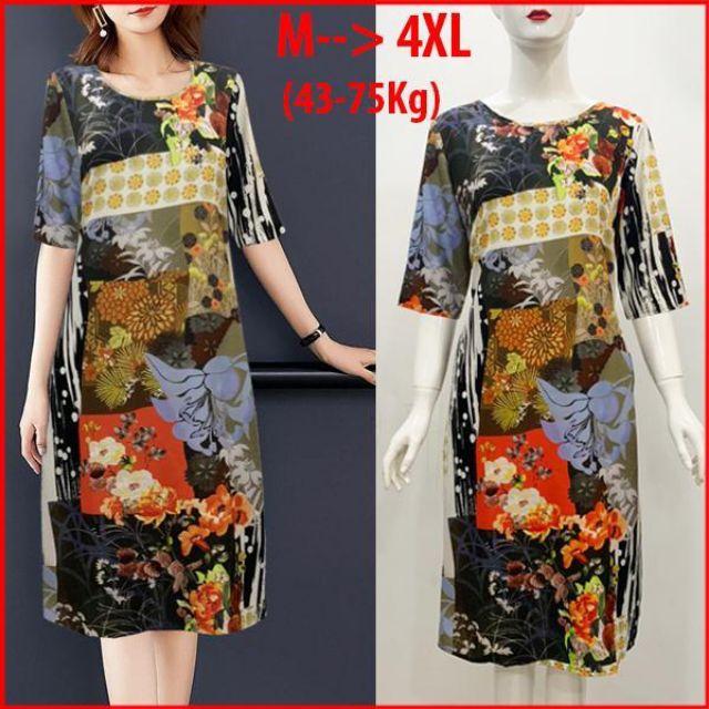 ĐẦM SUÔNG IN HỌA TIẾT HOA SẮC MÀU