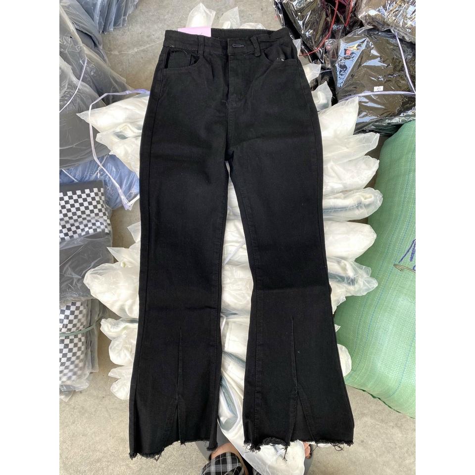 Quần Jean Ống Loe Lưng Cao Co Giãn Cắt Gấu Hàng Cao Cấp ThunderUnisex Quần Bò Ống Loe Rách Gấu Nữ Fullsize Co Giãn