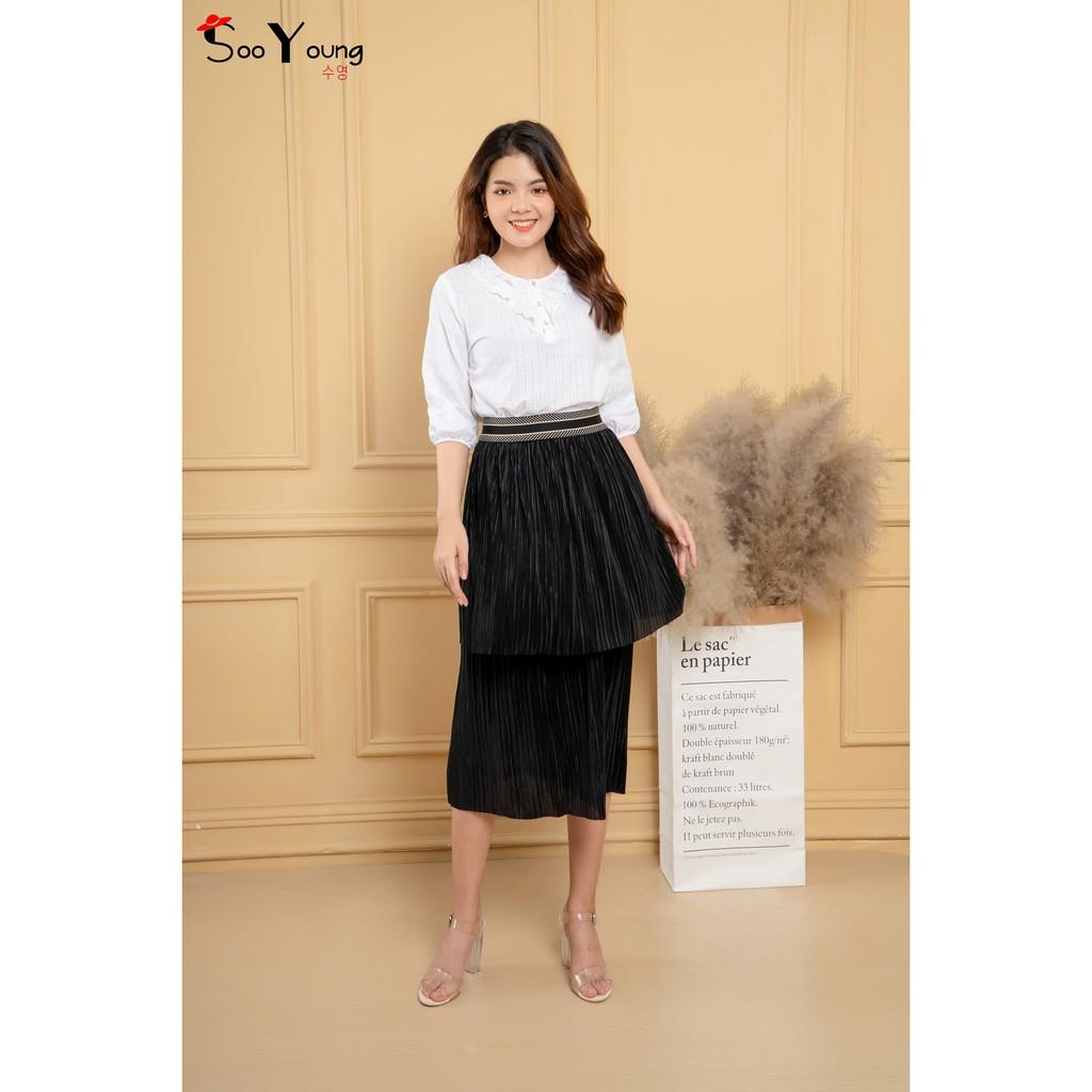 Áo sơ mi nữ bèo cổ 2 lớp- tay lỡ- Sooyoung- chất liệu thô boid thấm hút mồ hôi