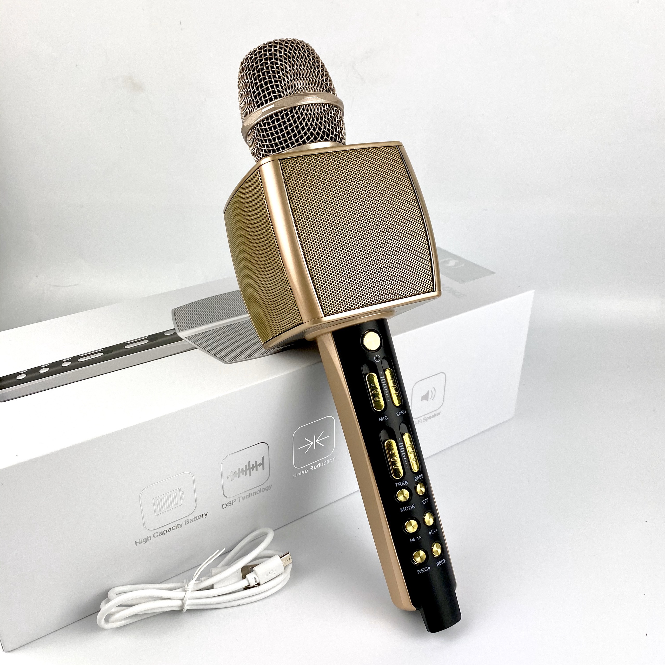 Mic Bluetooth GUTEK YS92 Hát Karaoke Cao Cấp Tích Hợp Loa Bass Trầm Ấm, Trang Bị Sound Card Dùng Livestream, Thiết Kế Tinh Tế, Chất Liệu Kim loại, Màu Sắc Sang Trọng, Âm Thanh Trong Và Lớn, Hỗ Trợ Kết Nối Usb, Thẻ Nhớ, Cổng 3.5, Hàng Chính Hãng