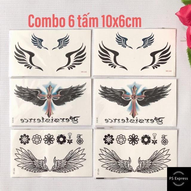 Combo 6 tấm hình xăm dán cánh thánh giá 10x6cm