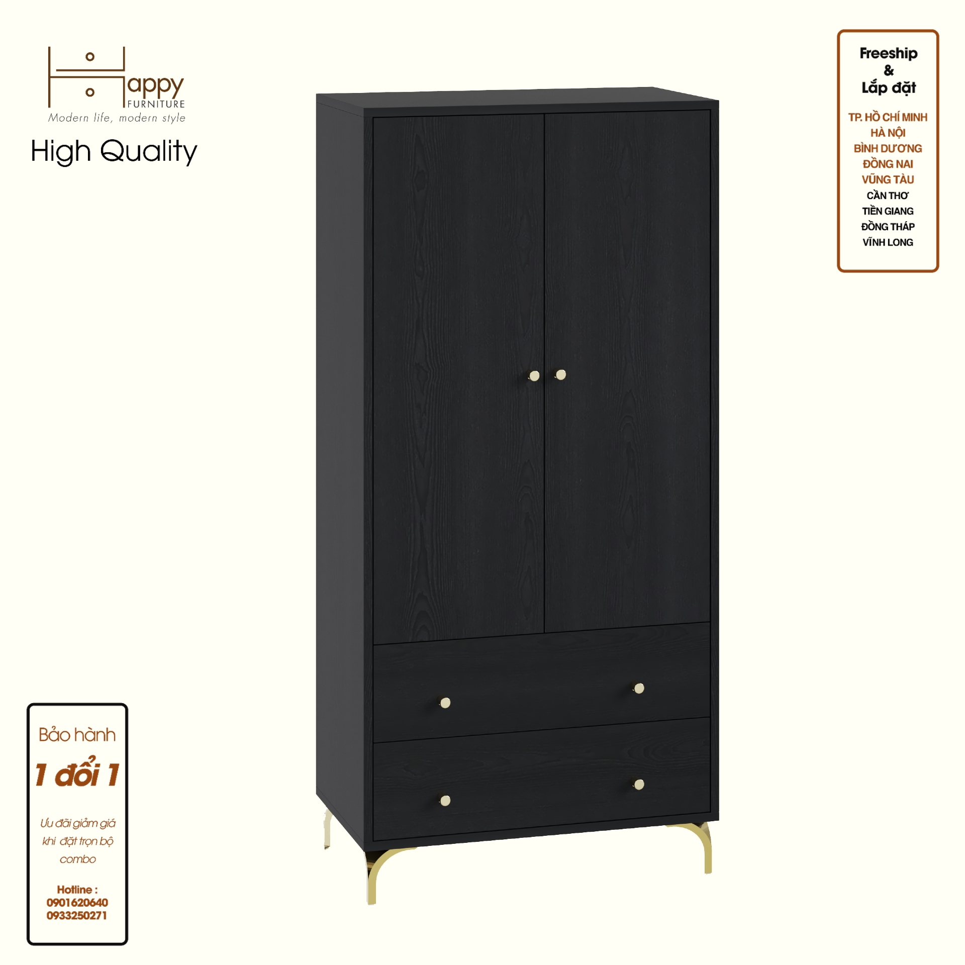 HAPPY FURNITURE , Tủ lưu trữ 2 cửa mở 2 ngăn kéo - HAPPI, TCM_229 , 70cm x 40cm x 150cm DxRxC