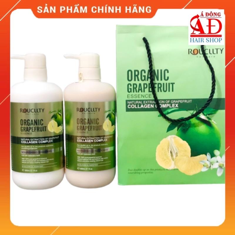 [+Tặng mũ trùm] BỘ DẦU GỘI XẢ BƯỞI ROUCLLTY ORGANIC GRAPEFRUIT COLLAGEN CHỐNG RỤNG MỀM MƯỢT 800ML*2