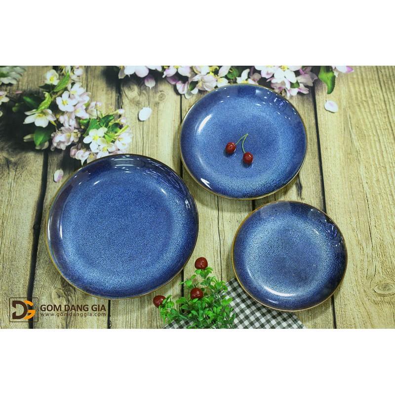 Bộ đĩa ăn dáng tròn men hỏa biến xanh nước biển