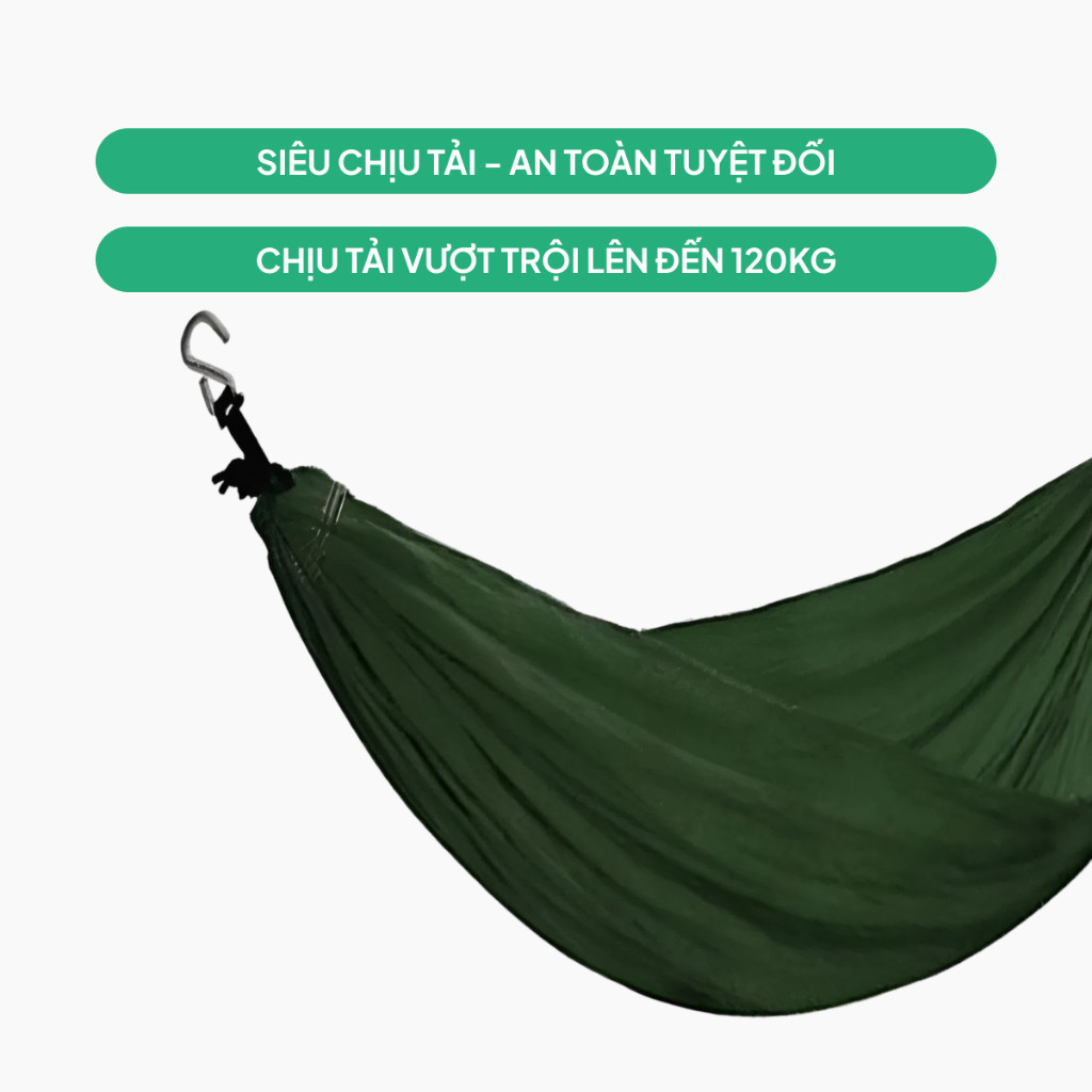 Võng Dù 2 Lớp Màu Xanh Vải Dày Siêu Mát Tiện Dụng Kèm 2M Dây Dù