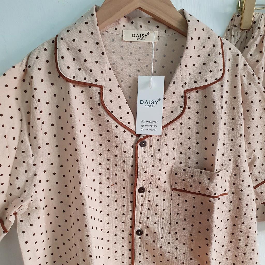 Pyjama thô đũi nền kem chấm bi nâu