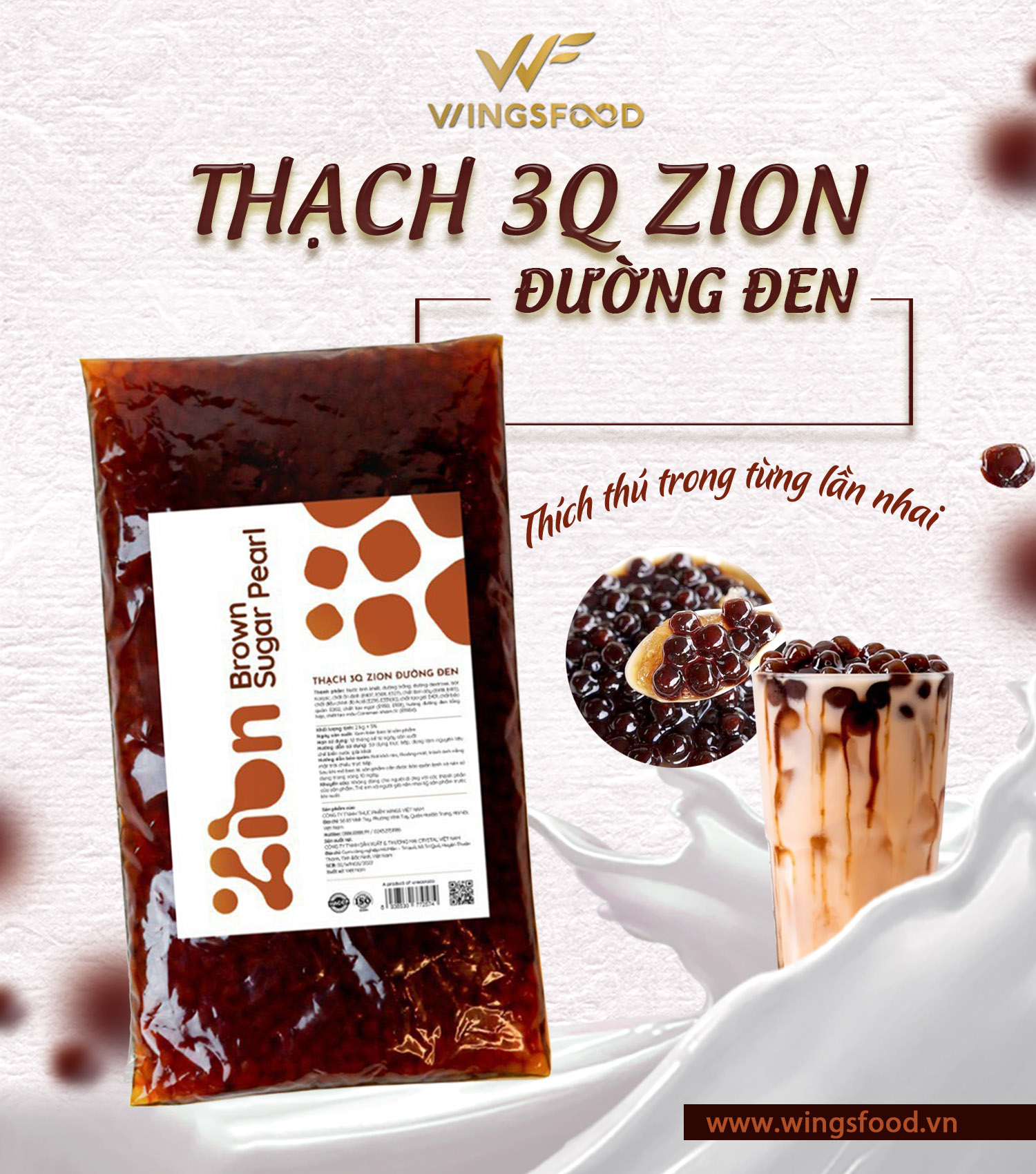 TRÂN CHÂU ĐƯỜNG ĐEN WINGS/ZION PEARLS (1 GÓI 2 KG)