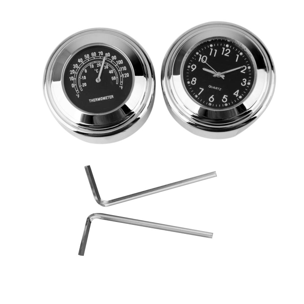 Universal Motorcycle Handlebar Mount Dial Clock & Temp Thermometer 7/8" 1"
