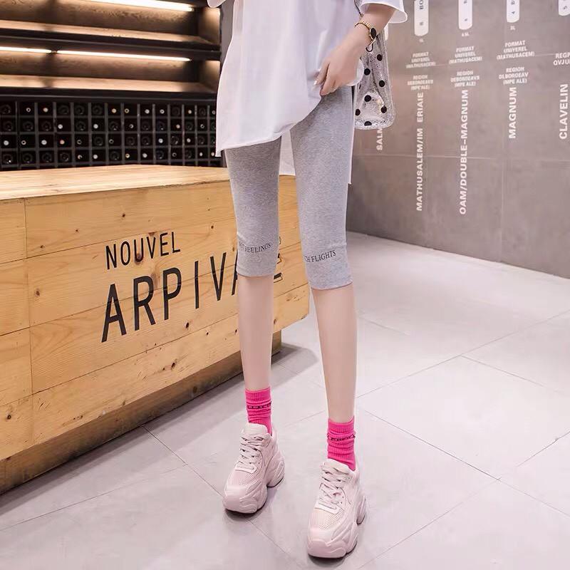 Quần Legging Nữ Cạp Cao Dáng Lửng In Chữ Quần Ôm Nữ Hai Màu So Hot