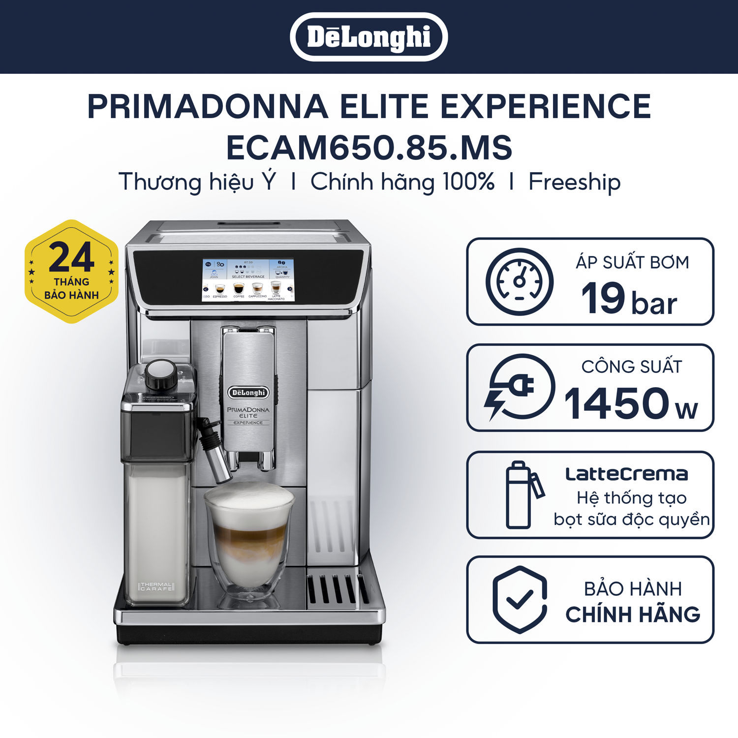 [Hàng chính hãng] Máy pha cà phê tự động DeLonghi PrimaDonna Elite Experience ECAM650.85.MS