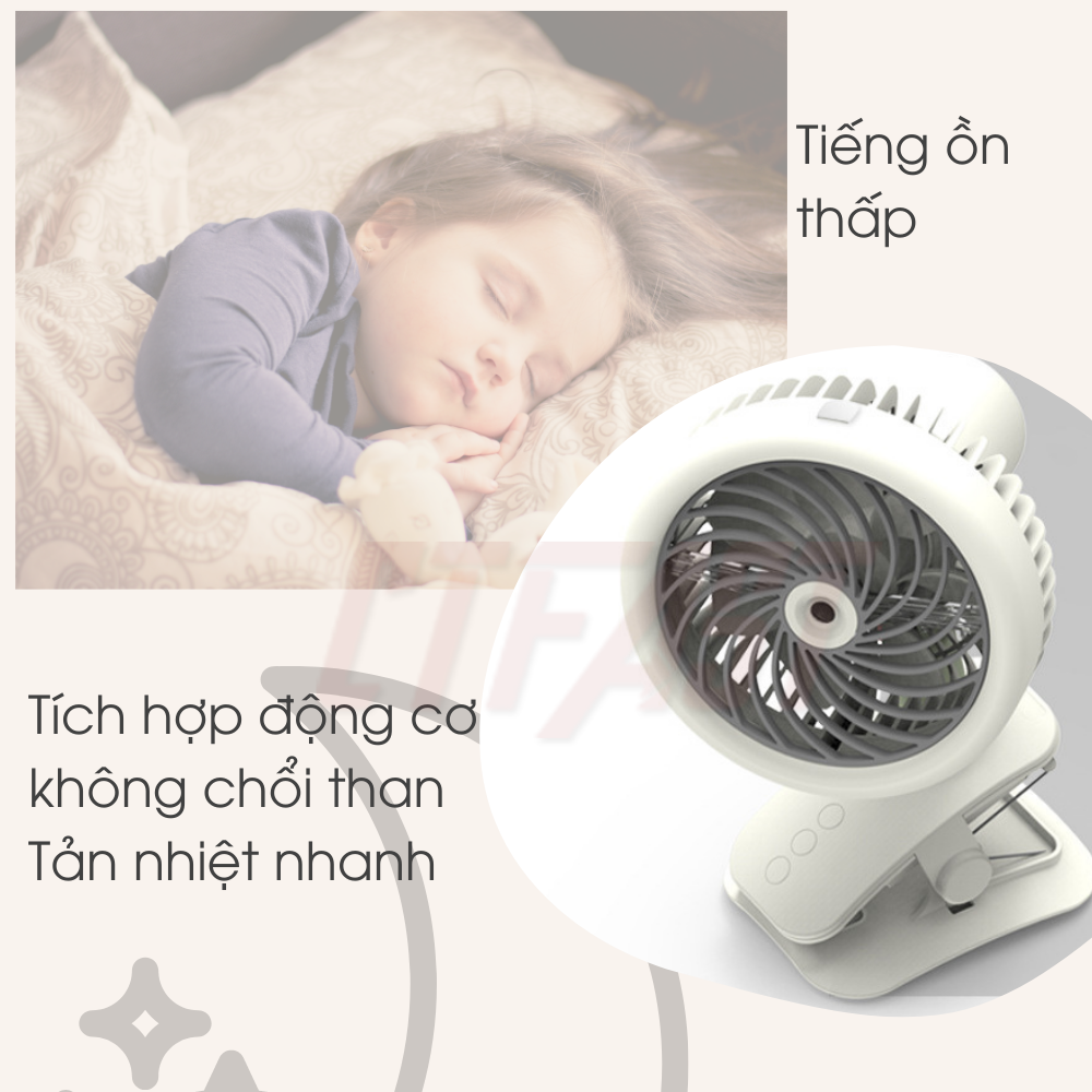 Quạt mini để bàn CTFAST W14 : Quạt tích điện cầm tay dạng kẹp tùy chỉnh 3 tốc độ gió, thiết kế 2 trong 1 kết hợp  làm mát, không gây ồn, túp năng quay điều chỉnh hướng gió 360 độ - Hàng chính hãng