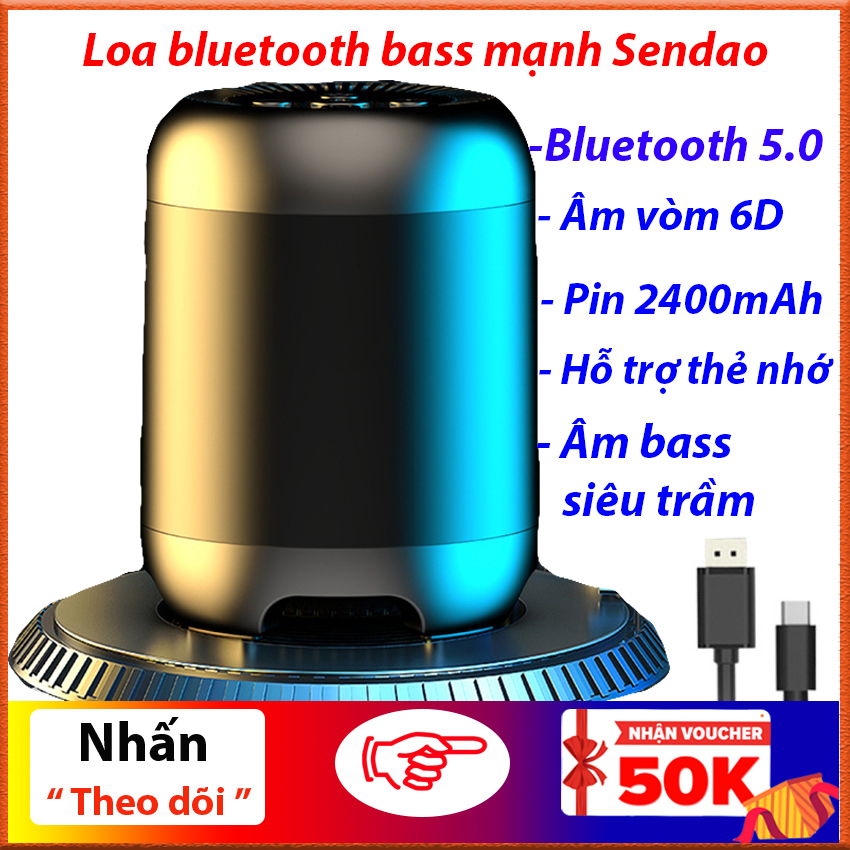 Loa bluetooth 5.0 mini không dây Sendao bass mạnh âm thanh hifi cực chất hỗ trợ khe cắm thẻ nhớ USB